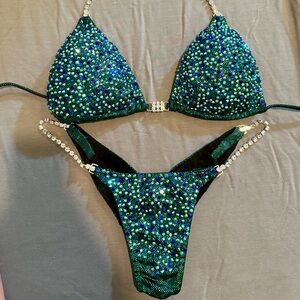Custom Made Green Sparkling Bikini/ Bodybuilding Competition Bikini